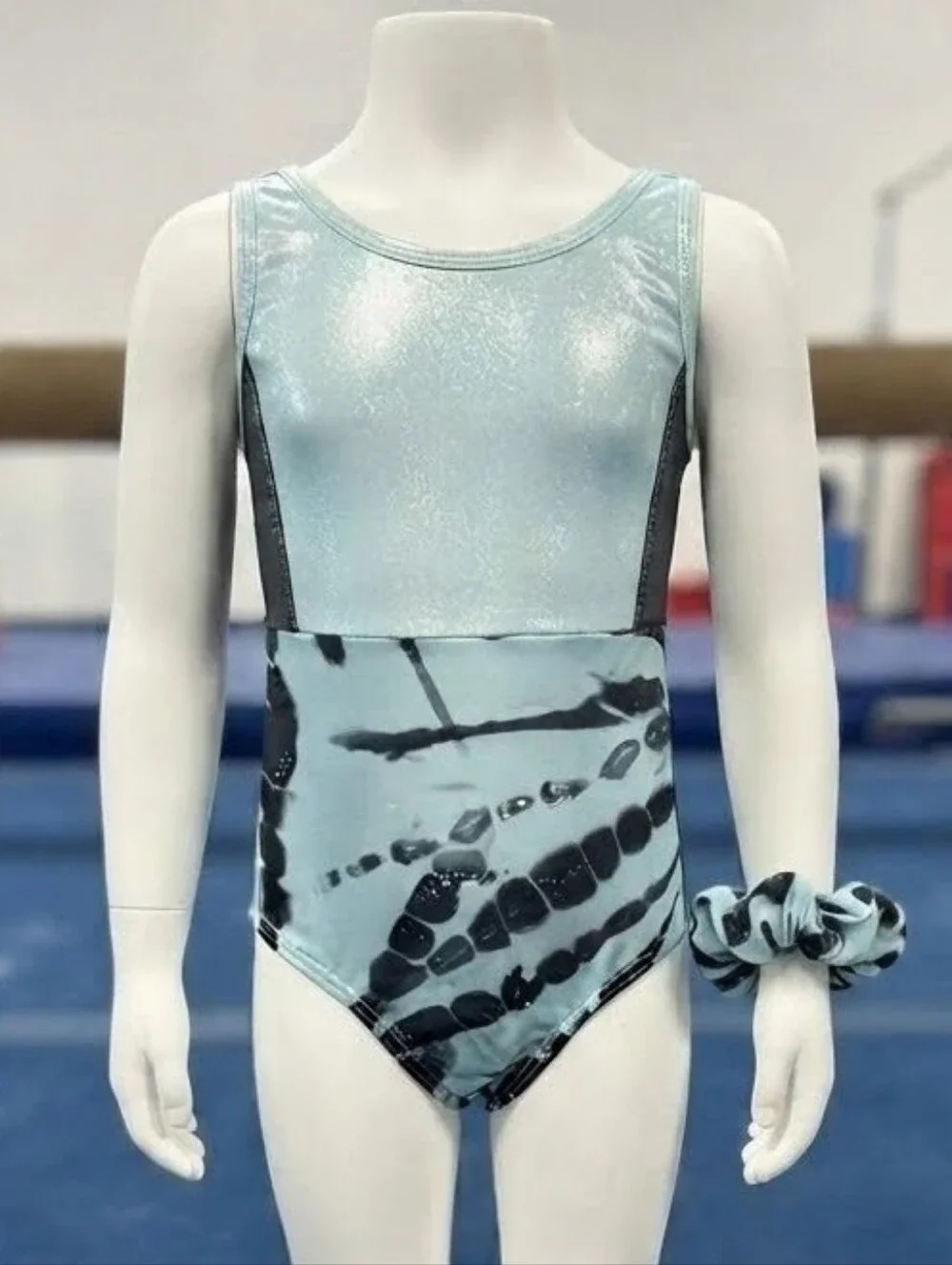Justice Tie-Dye Light Blue Black Leotard Girls' Gymnastics Dance- Size (7-8)